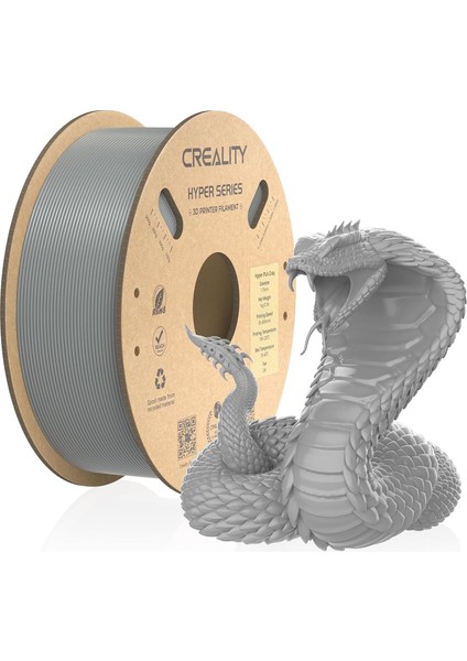 Resmi 3D Yazıcı Filamenti, Hyper Pla Yüksek Hızlı Filament, 1,75 mm 3D Baskı Filamenti, Yüksek Hızlı Baskı Için, Ölçü Hassasiyeti +/-0,02 Mm, 1 Kg/makara - Gri
