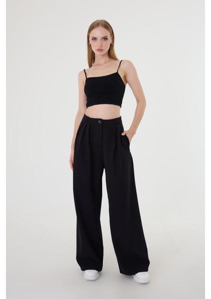 Kadın Siyah Pile Detaylı Palazzo Pantolon fiyatları