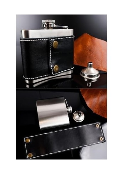 Siyah Derili 5 OZ-150 cc Hunili Çelik Viski Içki Konyak Matarası fiyatları