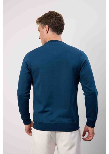 Bisiklet Yaka Regular Fit Petrol Mavi Uzun Kol