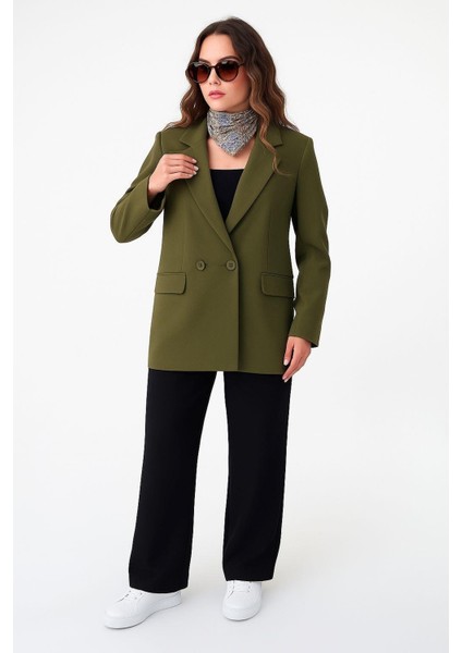 Haki Çift Düğmeli Blazer Ceket