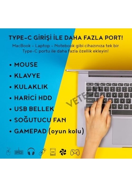 Macbook Pro Air Uyumlutype-C Port Çoklayıcı Hub Dönüştürücü Çevirici Ekstra Usb, Type-C, Hdmı, Micro Sd, 8in1 modelleri