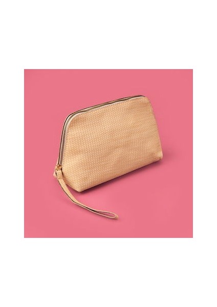 Hasır Görünümlü Pvc Kozmetik Çantası - Bej - 16X23 cm fiyatları