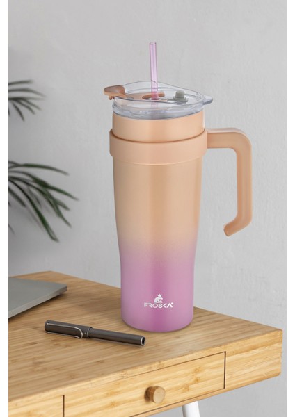 Içi 304 Kalite Paslanmaz Çelik 1000 ml Pipetli Termos Çift Katmanlı Renk Geçişli , Sızdırmaz Bardak