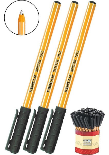 Siyah Tükenmez Kalem 1010 1.0mm 3 Adet Pensan Büro Ofispen Büro Plastik Kapaklı Tükenmez Kalem