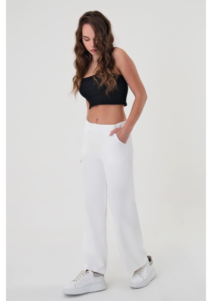Kadın Beyaz Lastikli Palazzo Pantolon modelleri