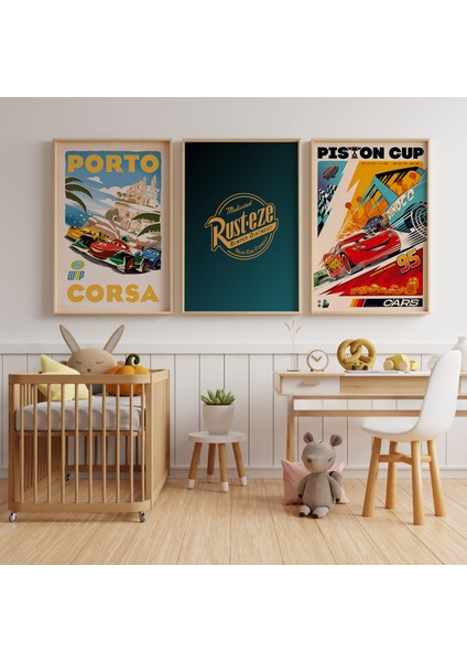 3 Lü Şimşek Mcqueen, Arabalar Filmi Poster, Çocuk ve Genç Odası, 3'lü Çerçevesiz Poster Seti 3 Adet fırsatları