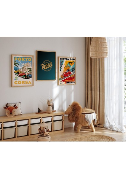 3 Lü Şimşek Mcqueen, Arabalar Filmi Poster, Çocuk ve Genç Odası, 3'lü Çerçevesiz Poster Seti 3 Adet indirimleri