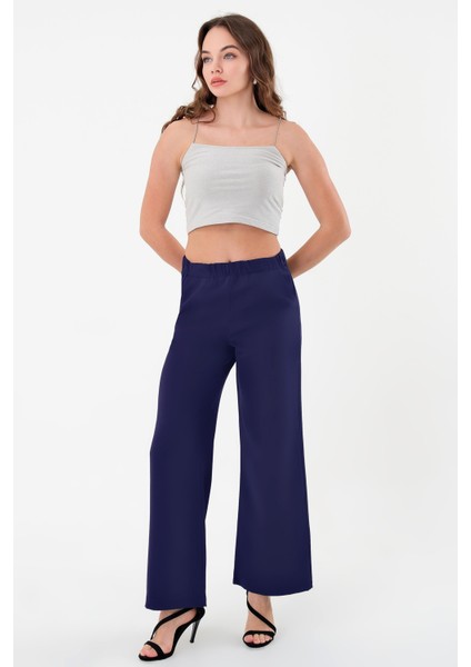 Kadın Lacivert Lastikli Palazzo Pantolon