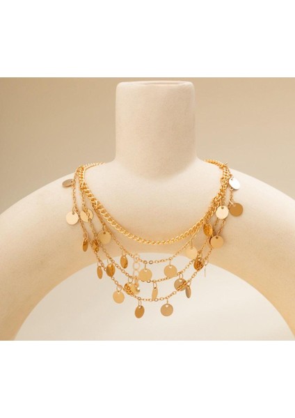 Şıklığınızı Tamamlayacak 4'lü Zincirli Metal Daire Kolye