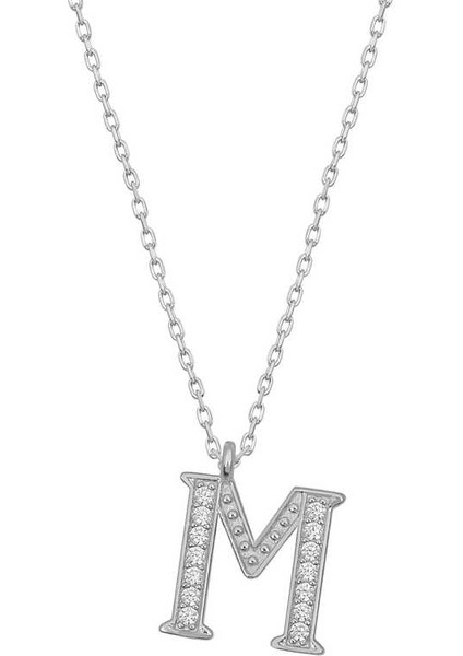 925 Ayar Gümüş Rodyum Kaplama M Harfi Kadın Gümüş Kolye T6690