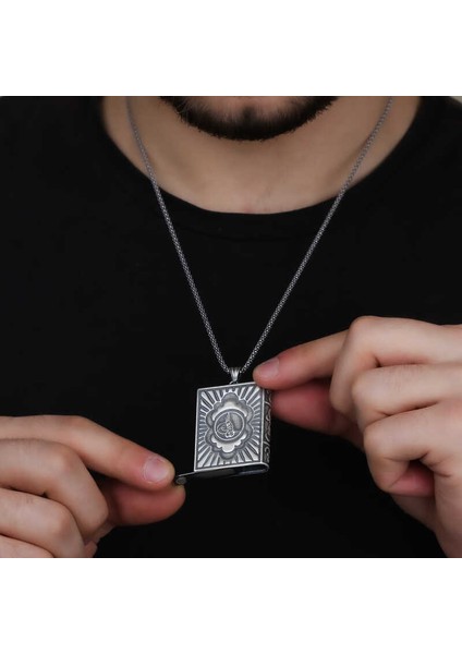 925 Ayar Gümüş Kare Içi Açılabilen Tuğra Muskalık Gümüş Kolye T6005 modelleri