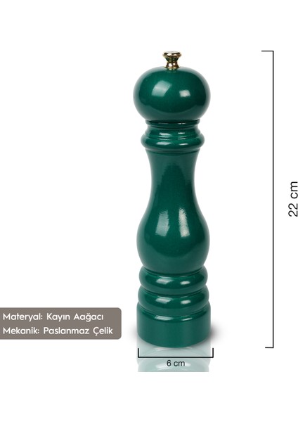 Glıos Koyu Yeşil Ahşap Tuz ve Karabiber El Değirmeni Öğütücü Grinder 22 cm fiyatları