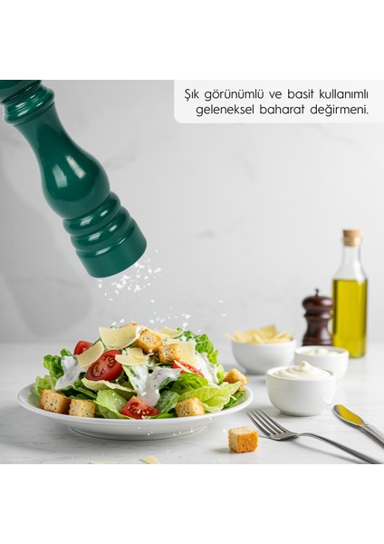 Glıos Koyu Yeşil Ahşap Tuz ve Karabiber El Değirmeni Öğütücü Grinder 22 cm fırsatları