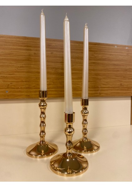 Şamdan 3'lü Pirinç Altın Mumluk 3 Boy Yükseklikleri 18-16-14- cm fiyatları