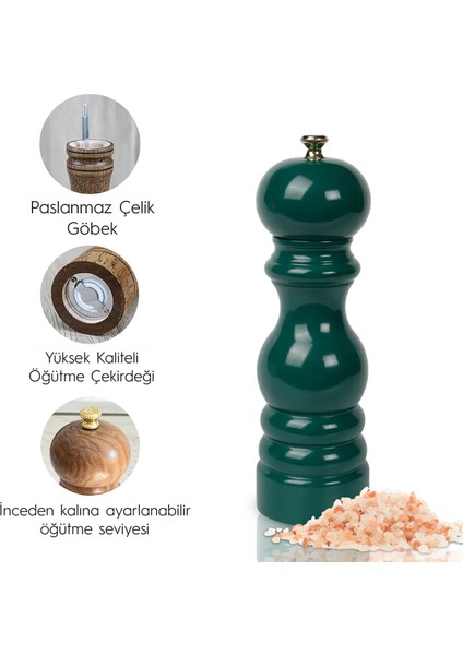 Koyu Yeşil Ahşap Tuz ve Karabiber El Değirmeni Öğütücü Grinder 18 Cm modelleri