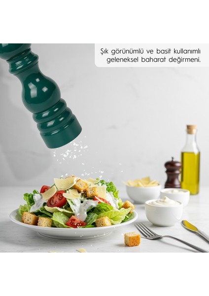 Koyu Yeşil Ahşap Tuz ve Karabiber El Değirmeni Öğütücü Grinder 18 Cm fırsatları
