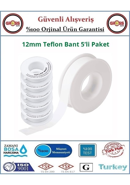 Teflon Bant Sızdırmazlık Bandı 12MM - 5 Adet