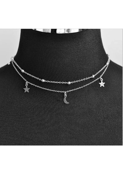 Şık ve Modern Iki Yıldız Figürlü Kolye