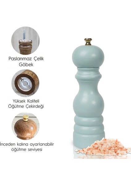 Turkuaz Ahşap Tuz ve Karabiber El Değirmeni Öğütücü Grinder 18 Cm modelleri