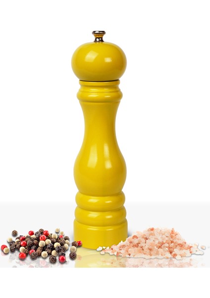 Glıos Sarı Ahşap Tuz ve Karabiber El Değirmeni Öğütücü Grinder 22 cm