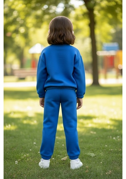 Çocuk Yarım Fermuarlı Dik Yaka Mavi Sweatshirt ve Jogger Eşofman Takımı fiyatları