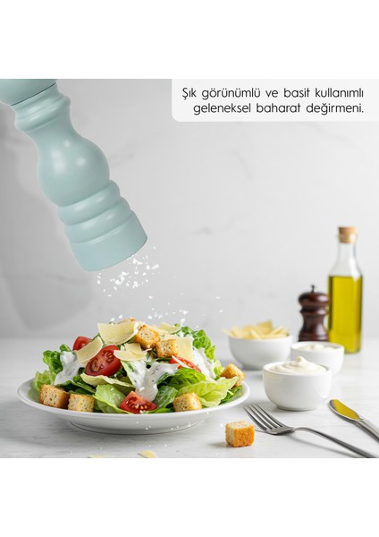 Turkuaz Ahşap Tuz ve Karabiber El Değirmeni Öğütücü Grinder 18 Cm fırsatları