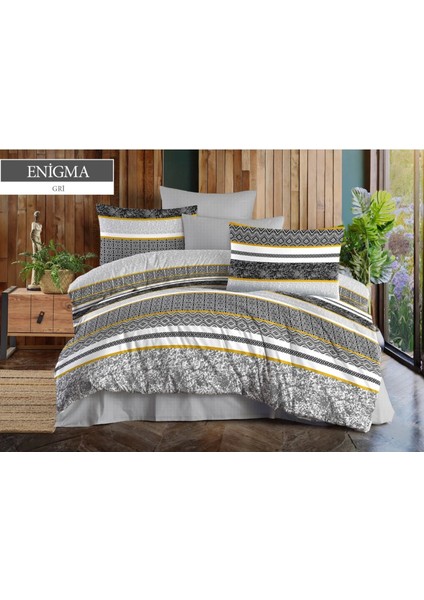 Gri Desenli Çift Kişilik Nevresim Takımı – Etnik Dokulu & Şık Tasarım Nevresim
