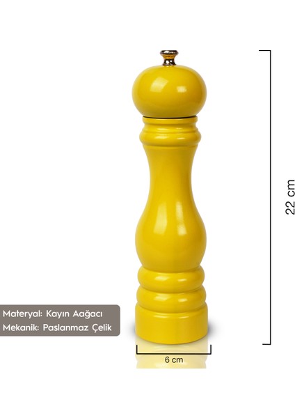 Glıos Sarı Ahşap Tuz ve Karabiber El Değirmeni Öğütücü Grinder 22 cm fiyatları
