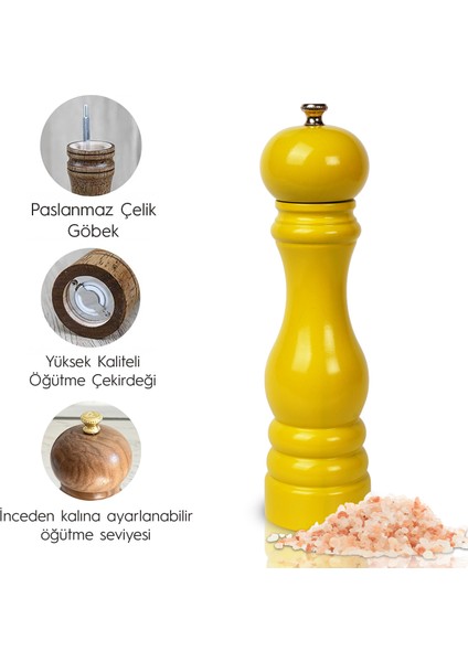 Glıos Sarı Ahşap Tuz ve Karabiber El Değirmeni Öğütücü Grinder 22 cm modelleri