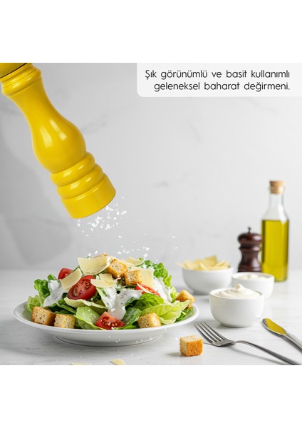 Glıos Sarı Ahşap Tuz ve Karabiber El Değirmeni Öğütücü Grinder 22 cm fırsatları