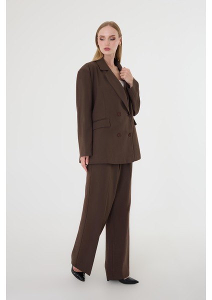 Kadın Kahverengi Poliviskon Blazer Ceket Pantolon Takım fiyatları