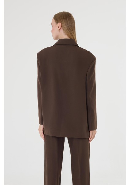 Kadın Kahverengi Poliviskon Blazer Ceket Pantolon Takım fırsatları