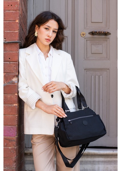 Çok Cepli Kadın Omuz Çantası Orta Boy Günlük HV4016 Siyah