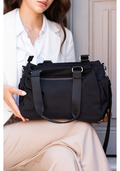Çok Cepli Kadın Omuz Çantası Orta Boy Günlük HV4016 Siyah modelleri