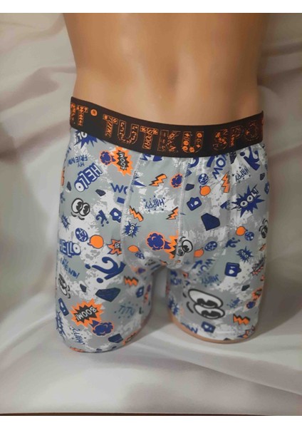Gri Üzerine Renkli Desenli %94 Pamuk %6 Elastan Rahat Kullanışlı Tutku Erkek Boxer