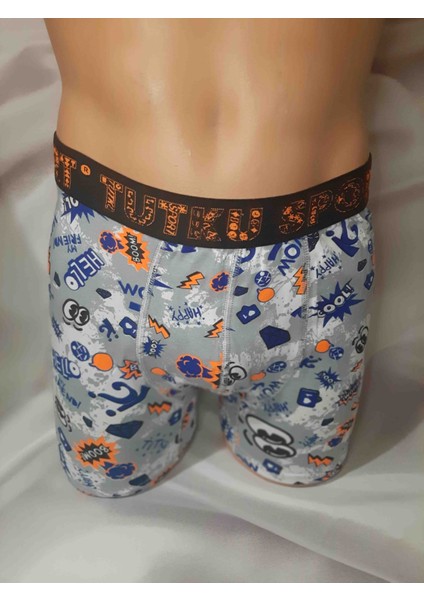 Gri Üzerine Renkli Desenli %94 Pamuk %6 Elastan Rahat Kullanışlı Tutku Erkek Boxer fırsatları