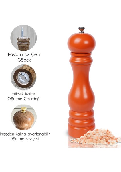 Glıos Kiremit Ahşap Tuz ve Karabiber El Değirmeni Öğütücü Grinder 22 cm modelleri