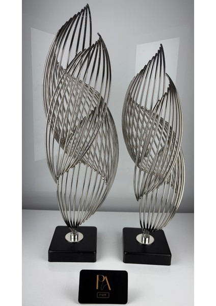 Gümüş Helezyon 2'li Takım Metal Biblo Obje Ev Aksesuar Masa Konsol Ortasehpa Dresuar Salon Ofis Dekor