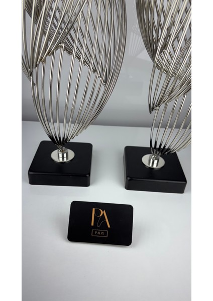 Gümüş Helezyon 2'li Takım Metal Biblo Obje Ev Aksesuar Masa Konsol Ortasehpa Dresuar Salon Ofis Dekor