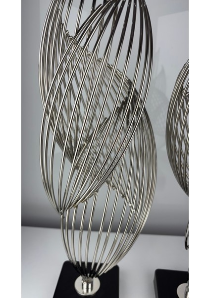 Gümüş Helezyon 2'li Takım Metal Biblo Obje Ev Aksesuar Masa Konsol Ortasehpa Dresuar Salon Ofis Dekor