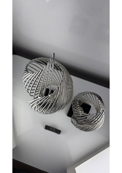 Gümüş Helezyon 2'li Takım Metal Biblo Obje Ev Aksesuar Masa Konsol Ortasehpa Dresuar Salon Ofis Dekor