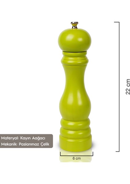 Glıos Fıstık Yeşili Ahşap Tuz ve Karabiber El Değirmeni Öğütücü Grinder 22 cm fiyatları