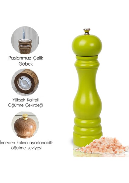Glıos Fıstık Yeşili Ahşap Tuz ve Karabiber El Değirmeni Öğütücü Grinder 22 cm modelleri