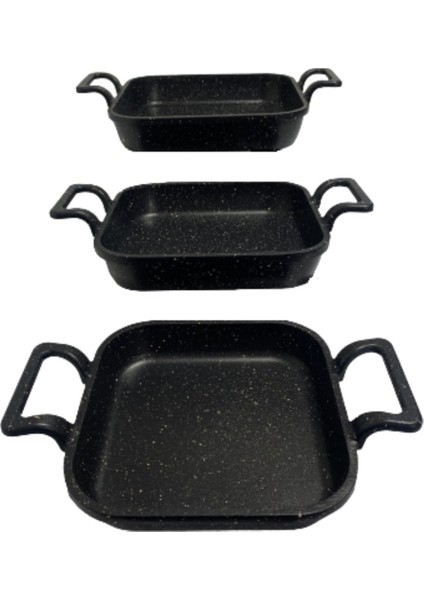 Granit Kaplama Kare Sahan Seti 3'lü (18-20-22 Cm) Siyah, Şık ve Dayanıklı Tasarım fiyatları