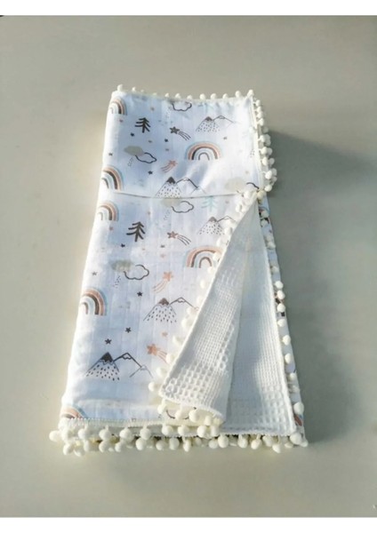 Pamuk Gökkuşaklı Müslin ve Beyaz Pikeli Çift Kat Örtü (110X110 Ölçülerinde) fiyatları