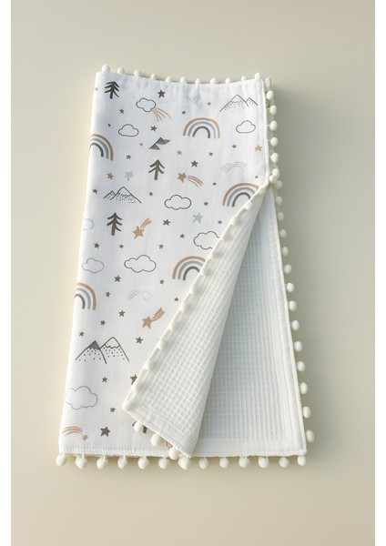 Pamuk Gökkuşaklı Müslin ve Beyaz Pikeli Çift Kat Örtü (110X110 Ölçülerinde) modelleri