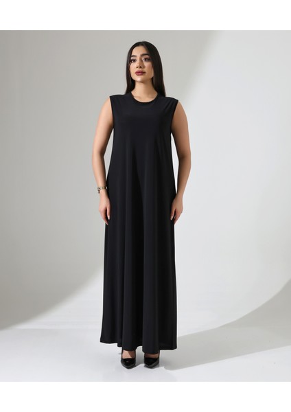 Battal Beden Sıfır Kol Uzun Elbise