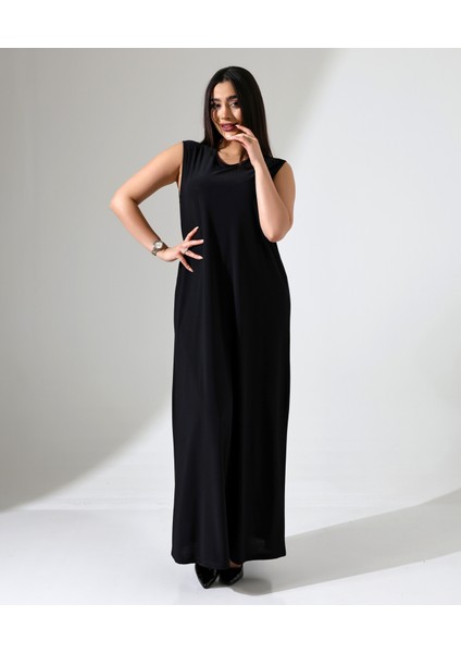 Battal Beden Sıfır Kol Uzun Elbise