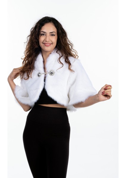 Gizli Kollu Kürk Abiye Gelinlik Üstü Broşlu Etol Bolero